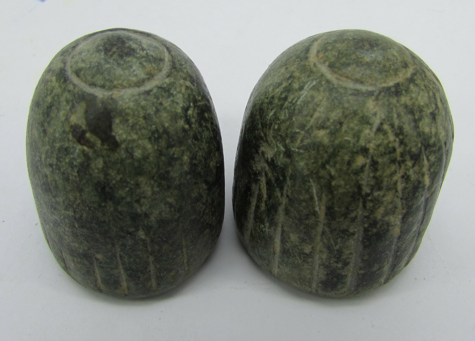 Ancient 2 chess man in green and black stone from Afghanistan