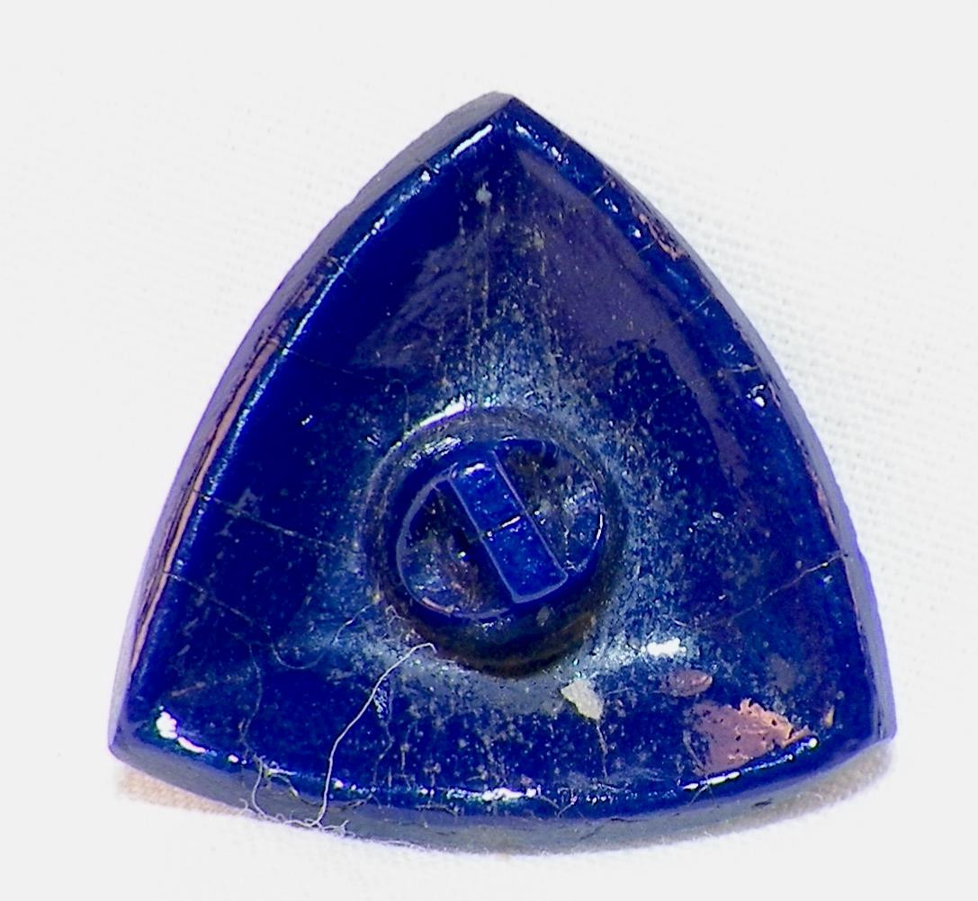 Navy Blue Glass Button Triangle Pyramid Silver Band Self Shank Art Deco #30