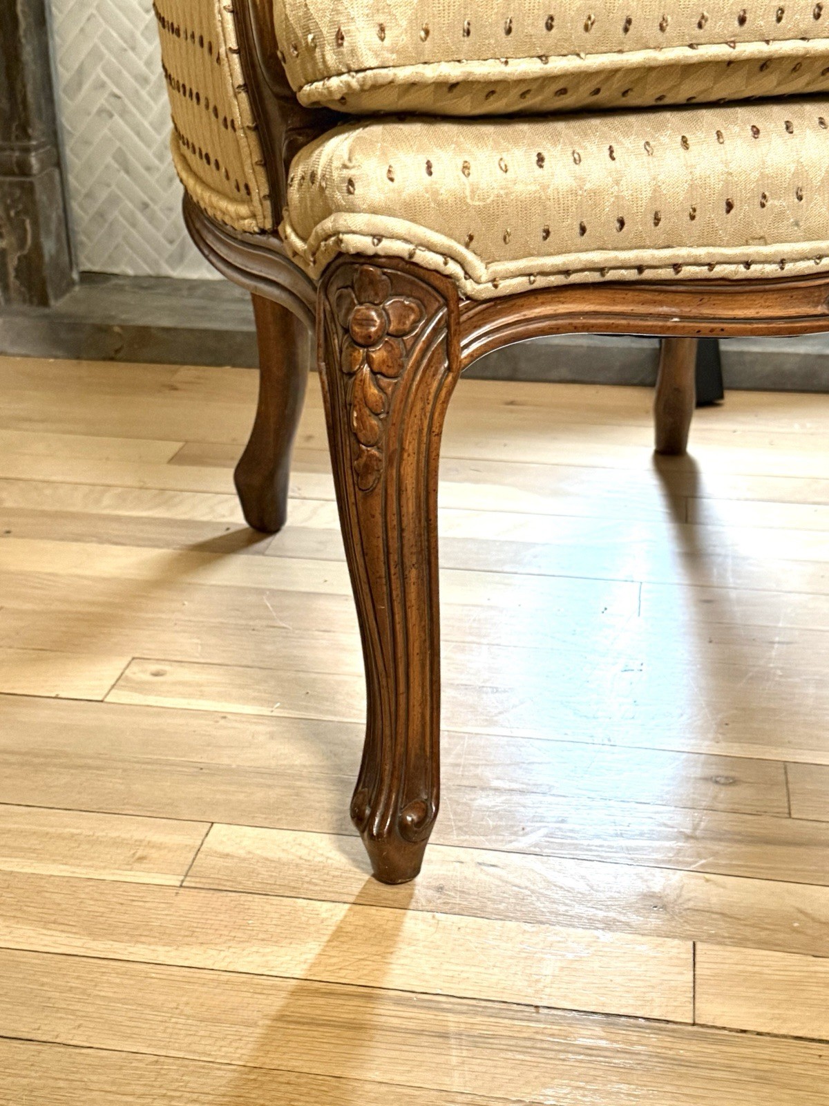 Vintage French Louis XV Style Carved Wood Accent Armchair