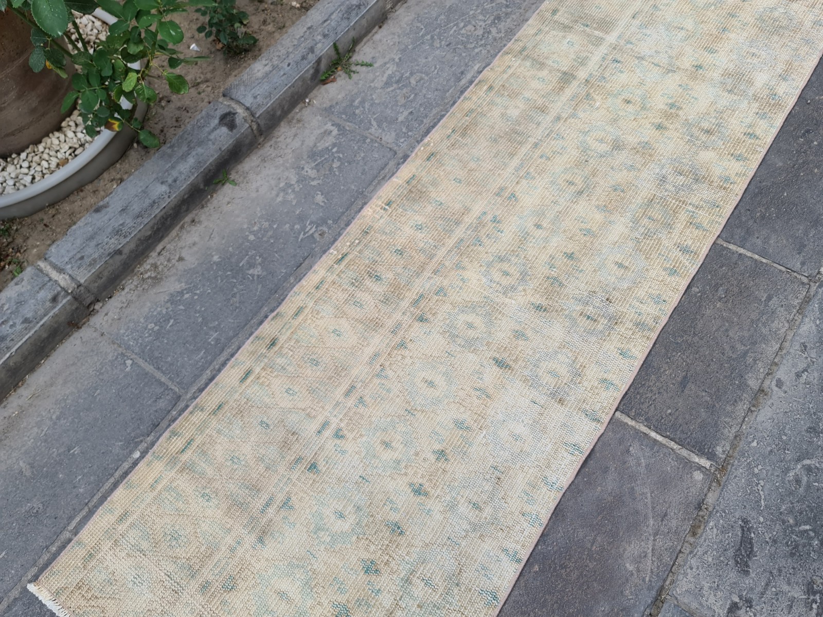 Vintage Turkish Oushak Runner Rug 2×10 Handmade Wool Hallway Rug