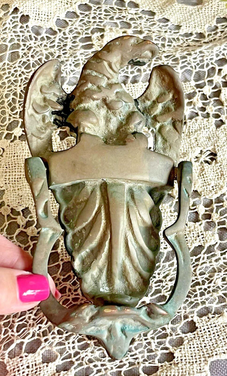 VTG Bronze American Eagle Heavy Door Knocker Winged Patriot Patina w/ Hardware
