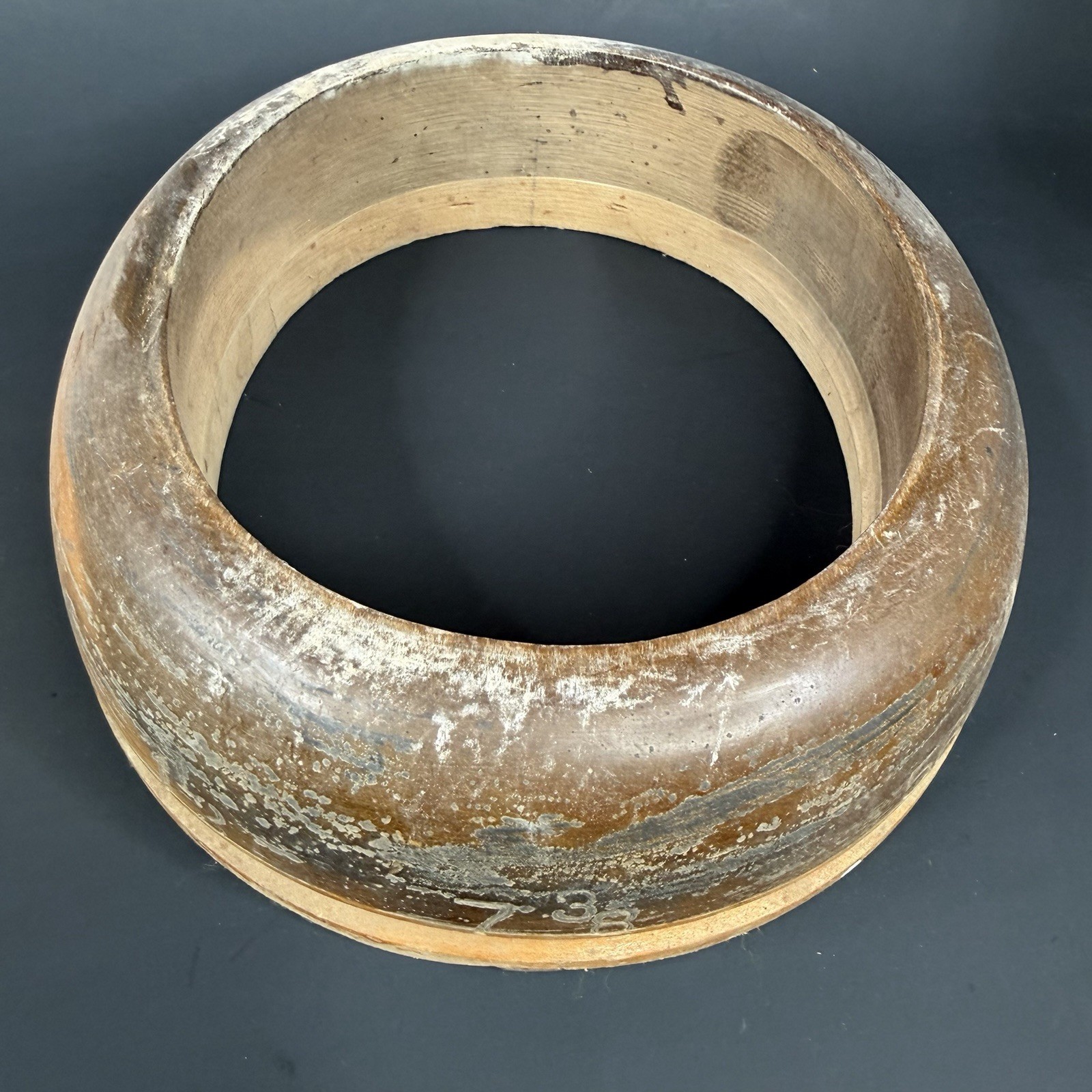Antique Primitive Wooden Block Hat Brim Mold Millinery Form 561 7 3/8 1 1/2