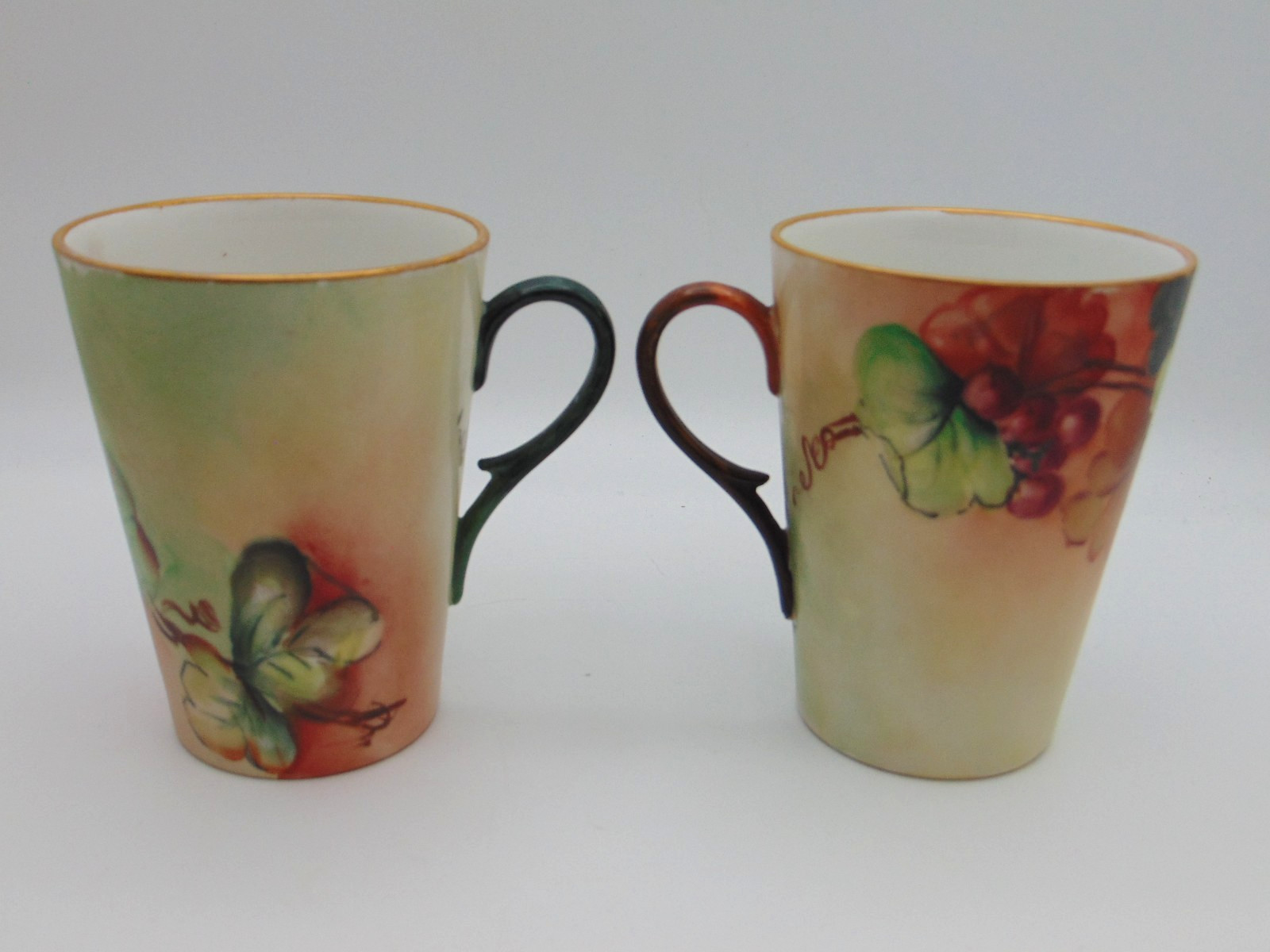 Antique WG Guérin Limoges Hand Painted Grape Cluster Cider Pitcher Cup / Mug Set