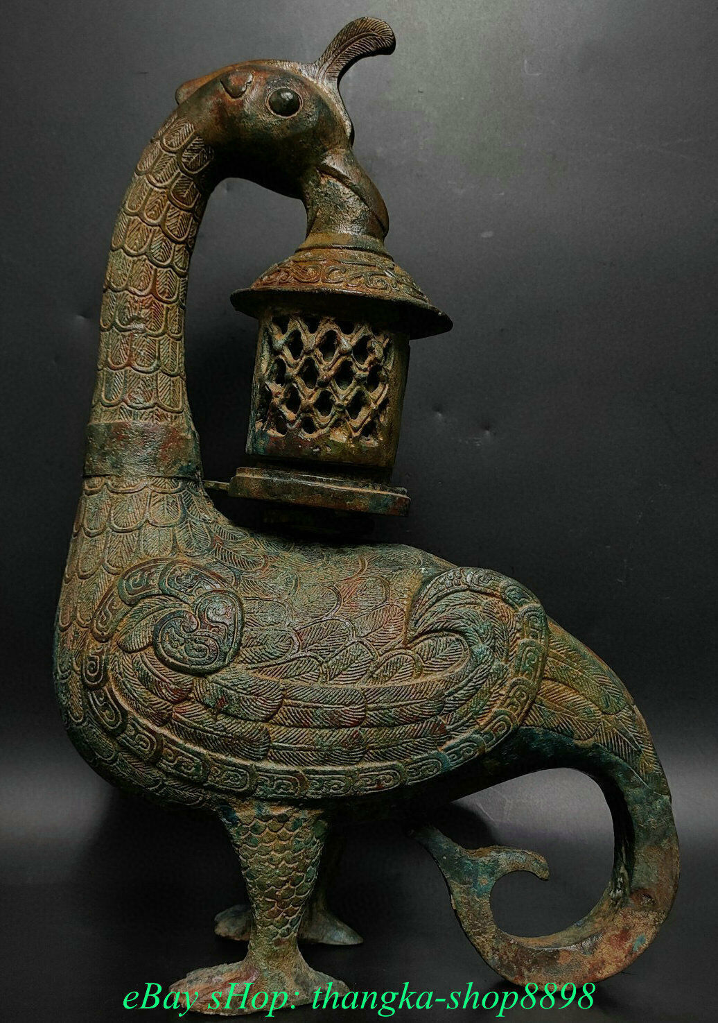 Old China Shang Dynasty Bronze Ware Inscription Bird Candle Holder Candlestick