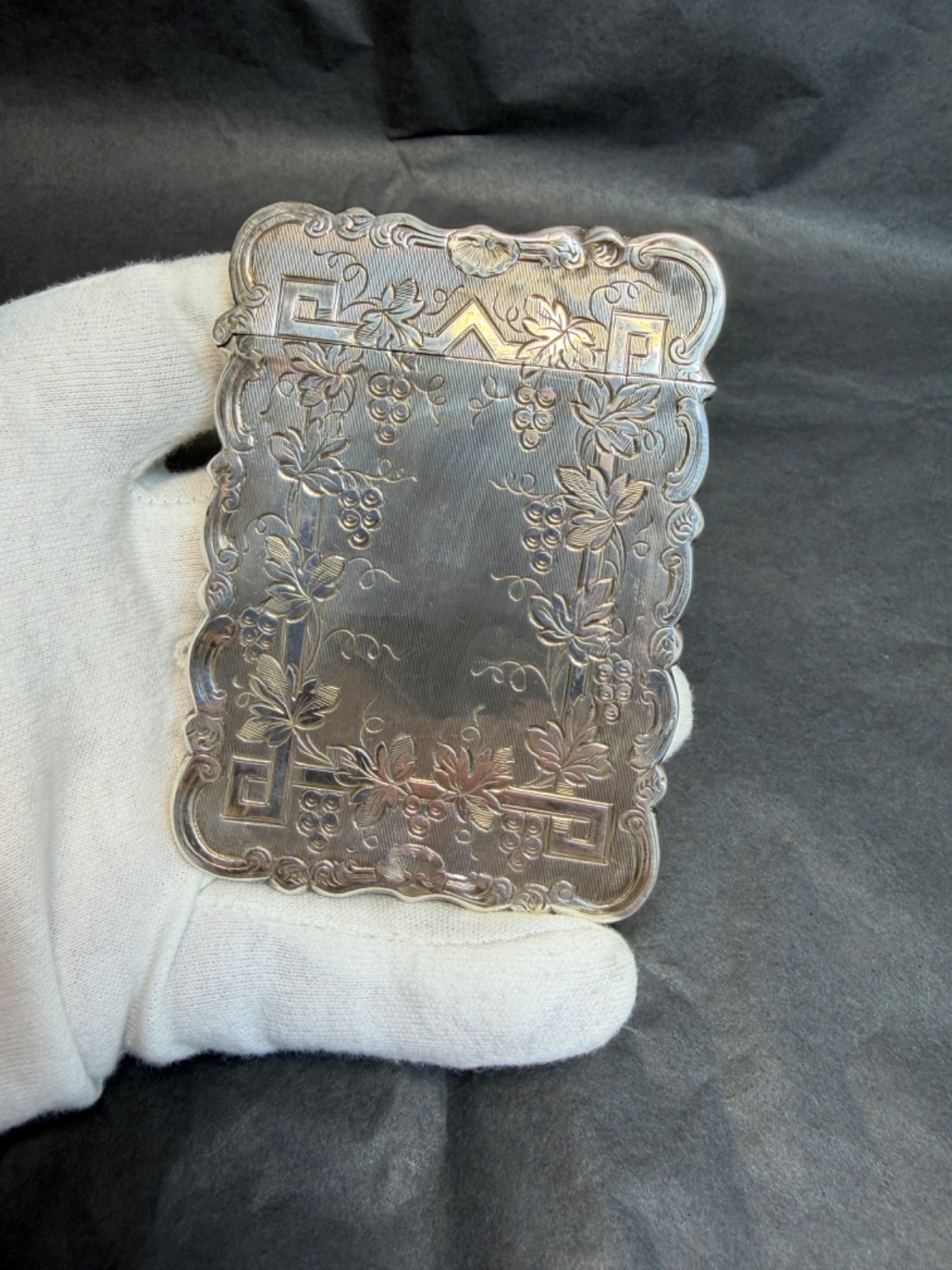 1869 Victorian Memento Mori Skull Pocket Business Card Case Box Engraving Vine