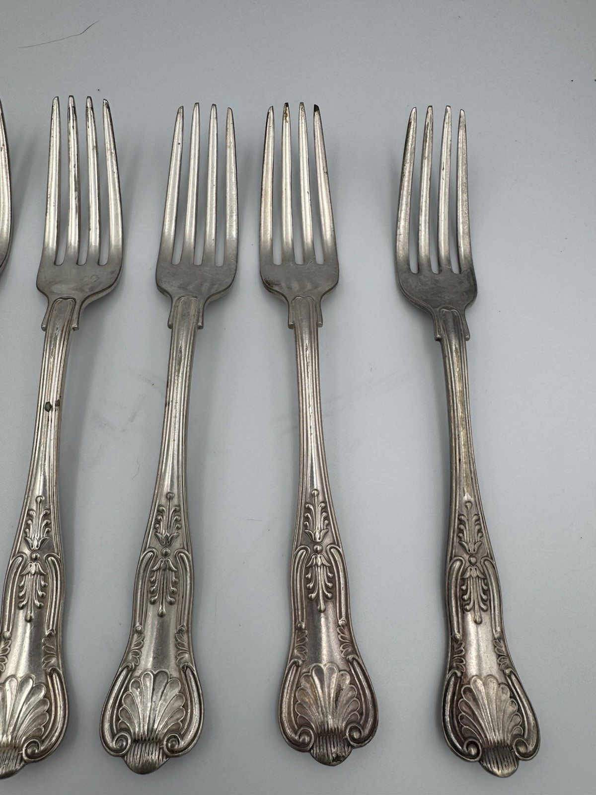 10 pc set Gorham Kings II Pattern Silverplate Flatware salad forks 7″ Used Worn