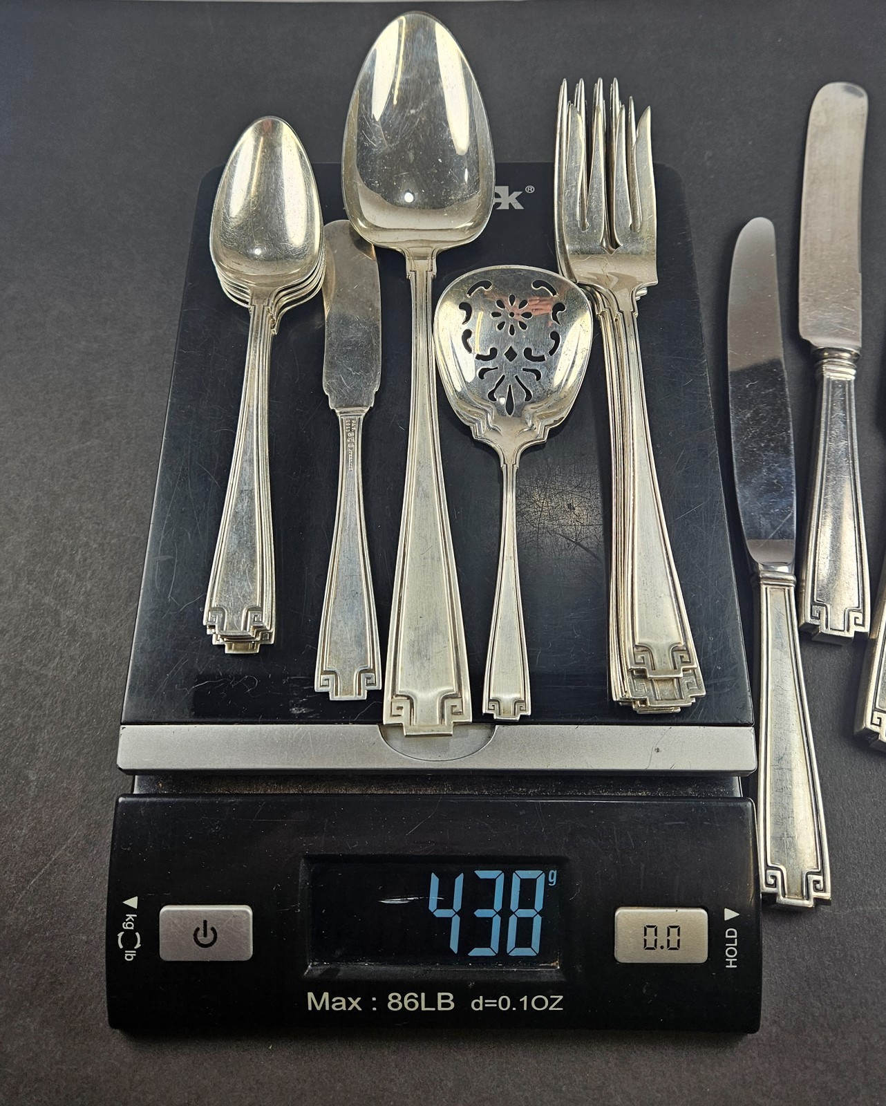 13pc 438g Gorham Etruscan Sterling Silver Flatware Lot – plus 5 Knives