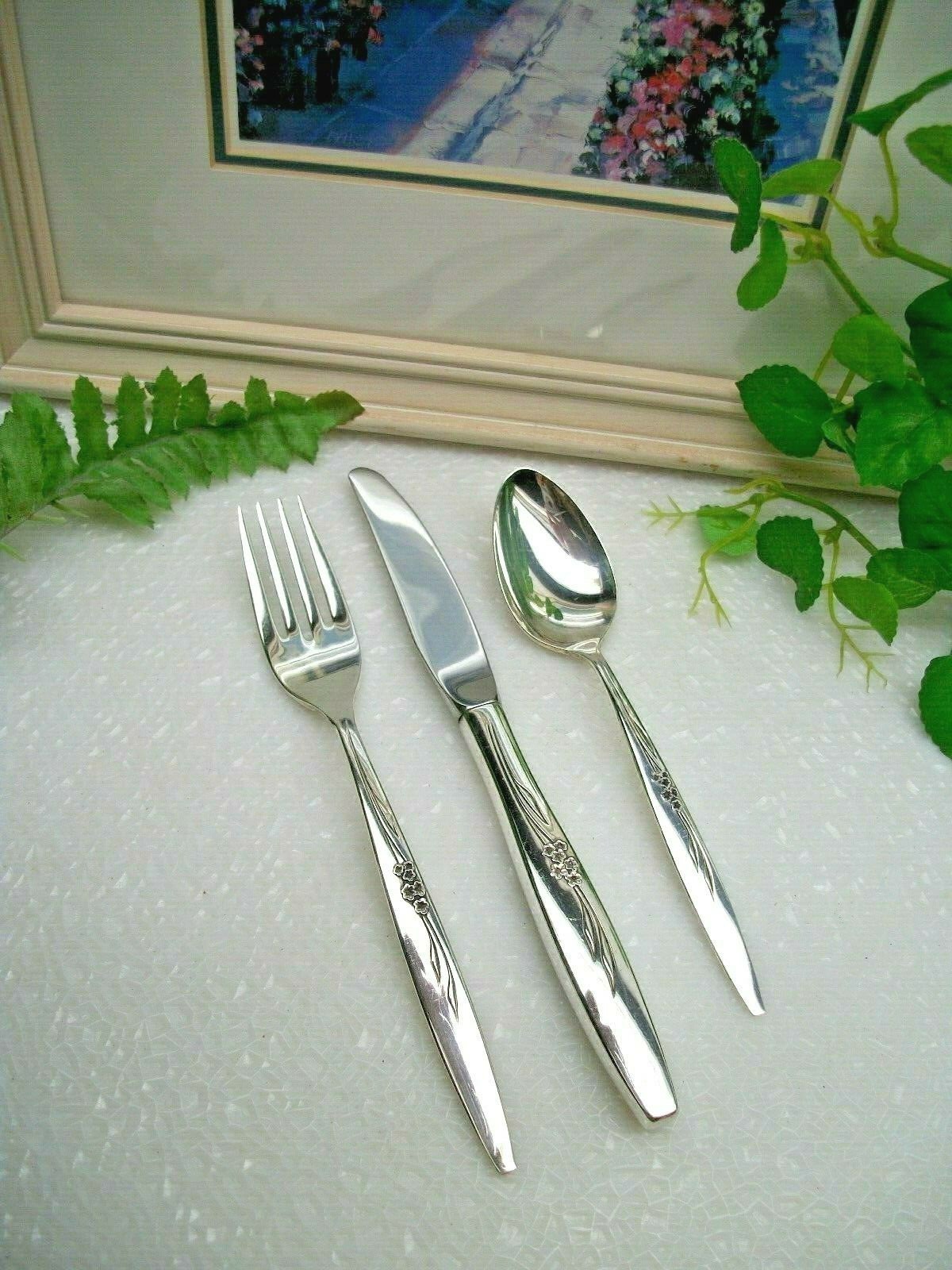 Oneida Community ENCHANTMENT Gentle Rose Silverplate Youth Knife Fork Spoon 1960
