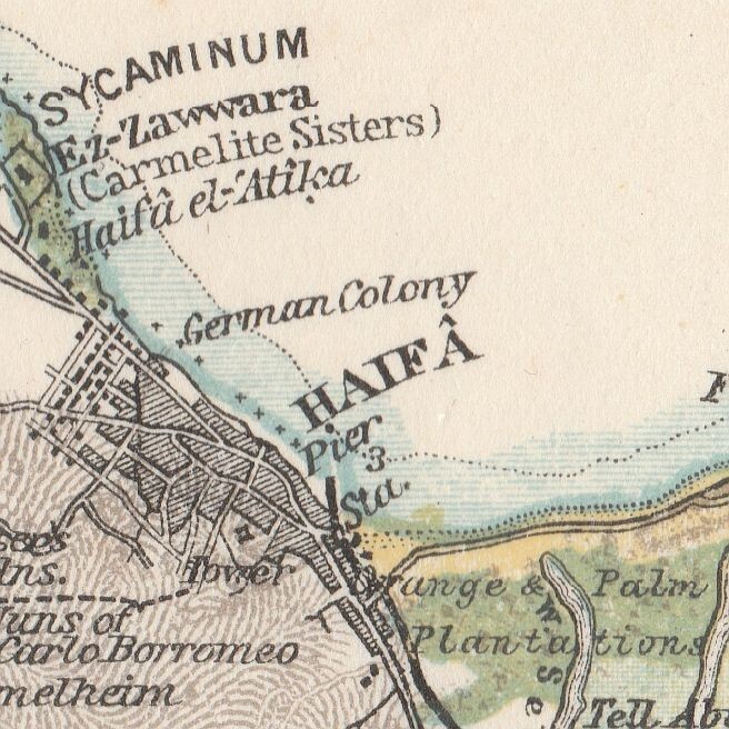 HAIFA Mount Carmel PALESTINE ISRAEL ORIGINAL Vintage Antique map 1912