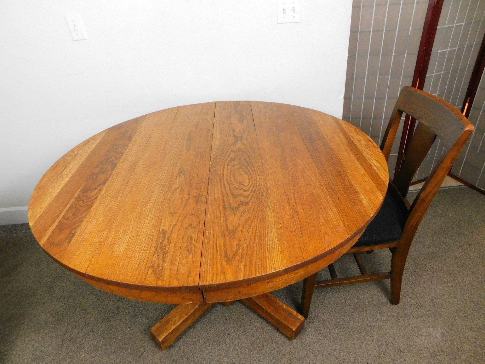 Antique Solid Oak 48″ Mission Arts Crafts Round Dining Table Pedestal Base SHIPS