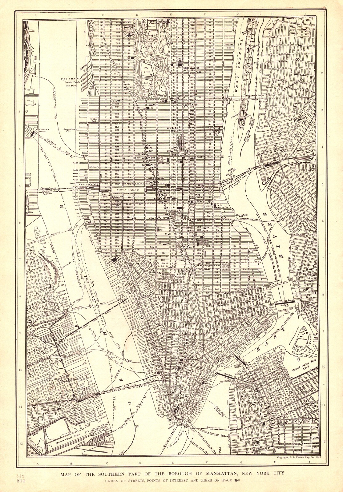 Southern Manhattan NYC — Original Collier’s Atlas Lithograph Map 1917