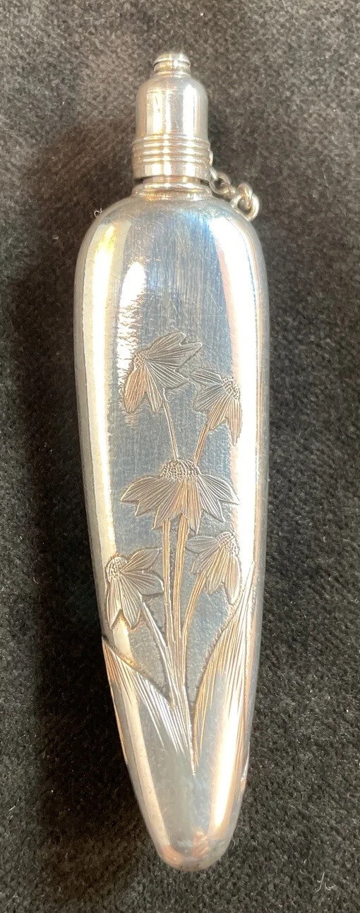 Gorham Sterling Silver Acid Etched Perfume Vial / Bottle Aesthetic Great Cond