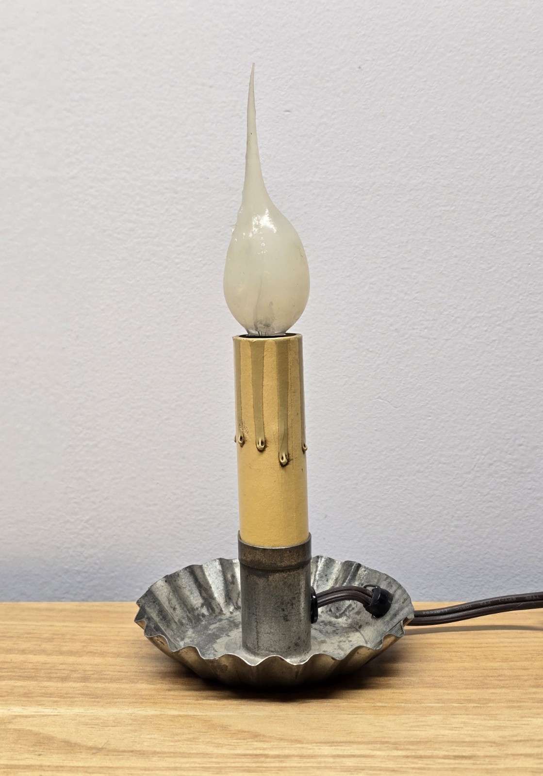 Primitive Country Accent Light Tin Candlestick Corded With Switch Needs New Bulb