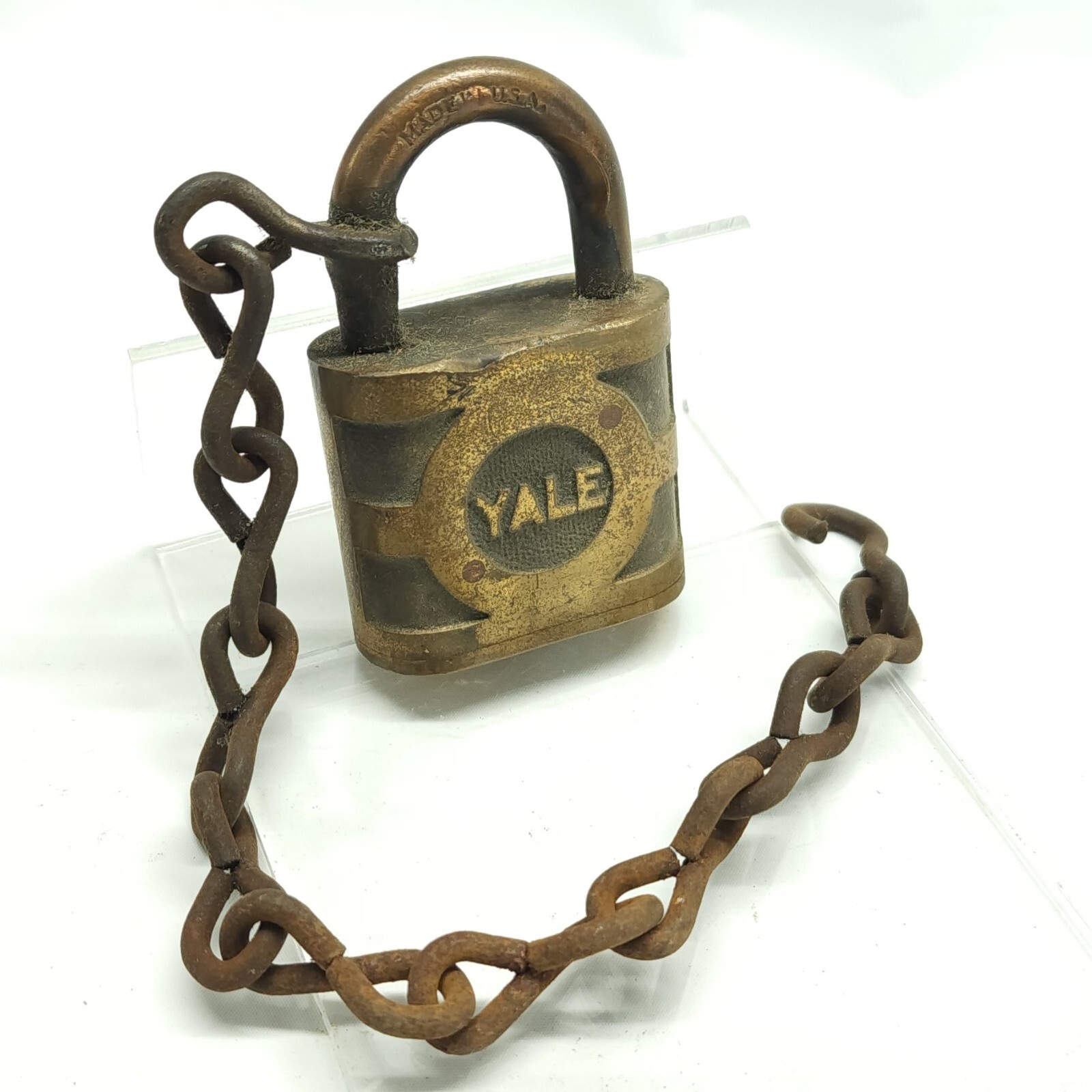 Antique Yale & Towne Manufacturing Company Brass Lock with chain, Locksmith