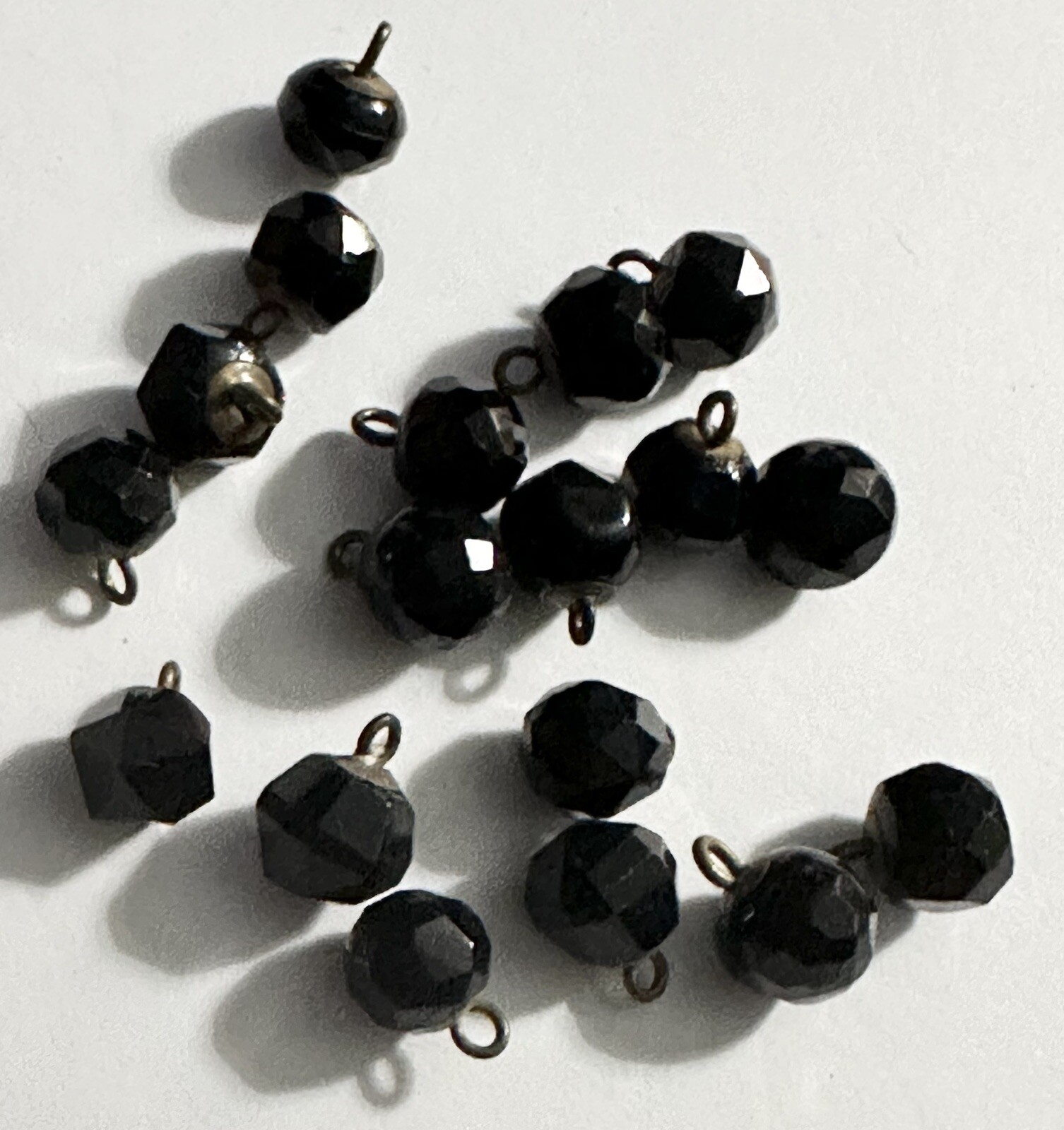 Lot of 18 Antique Faceted Black Onyx Shank Buttons True Vintage