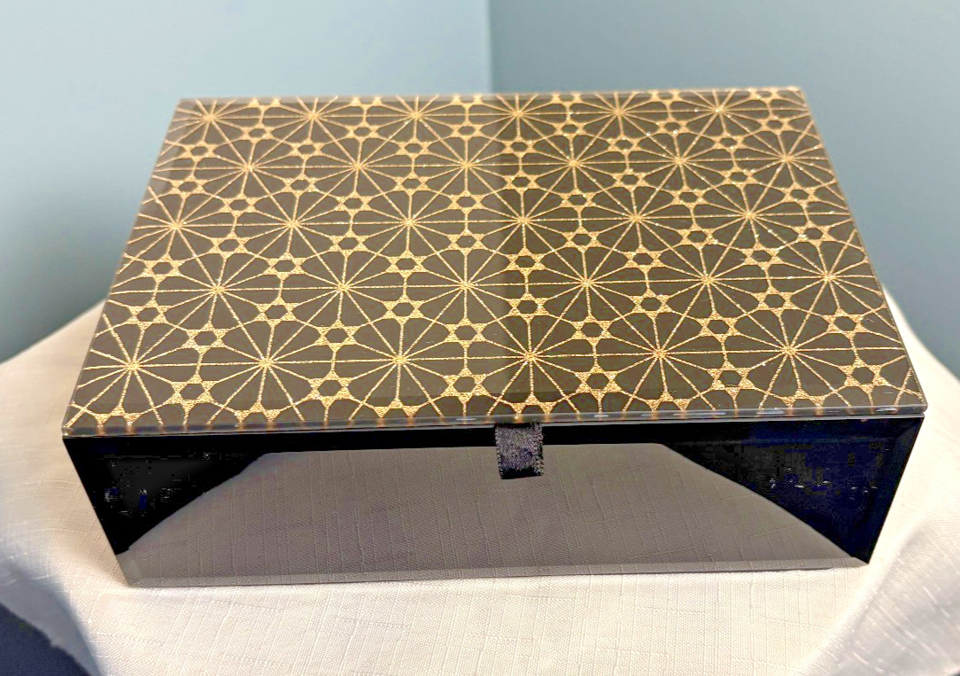 Japanese Black Lacquer Beveled Box Writing Jewelry – Gold Sashiko Style Pattern