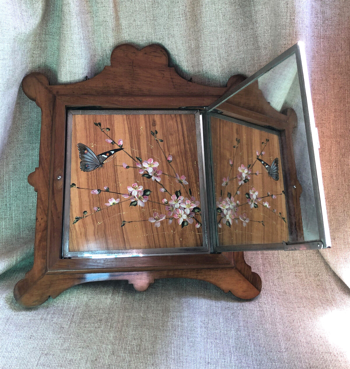 Antique Tri-Fold Vanity Mirror Lady’s Maid to Queen Victoria Hyères France c1890