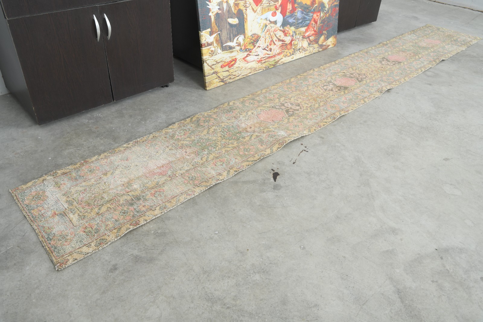 Faded Turkish Runner Rug 2×12 ft Handwoven Neutral Vintage Narrow Runner,209