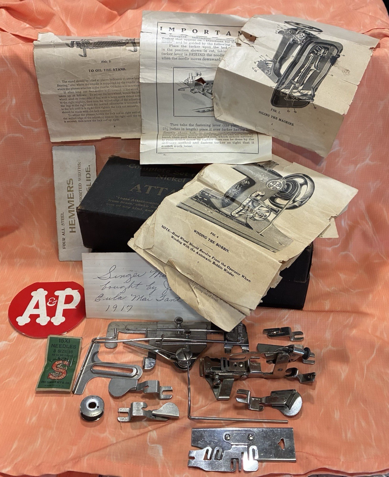 1900’s Sewing Machine Attachments and Accessories with Original Box and Ephemera