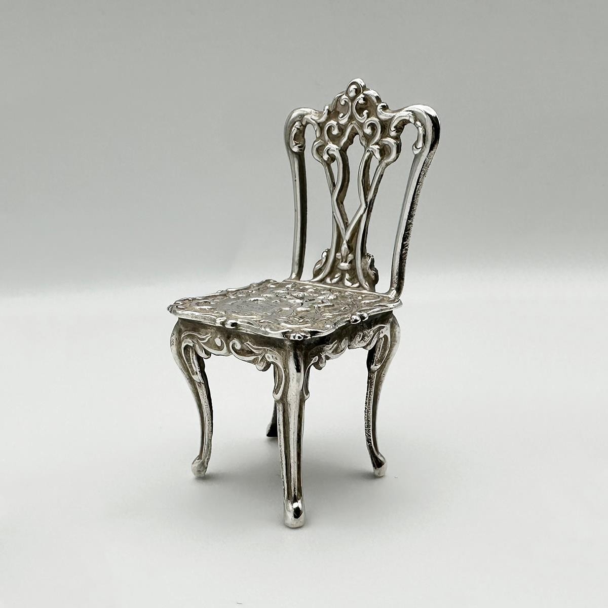 VINTAGE MINIATURE CHAIR STERLING SILVER ELIZABETH II BIRMINGHAM 1977 R E PORTER