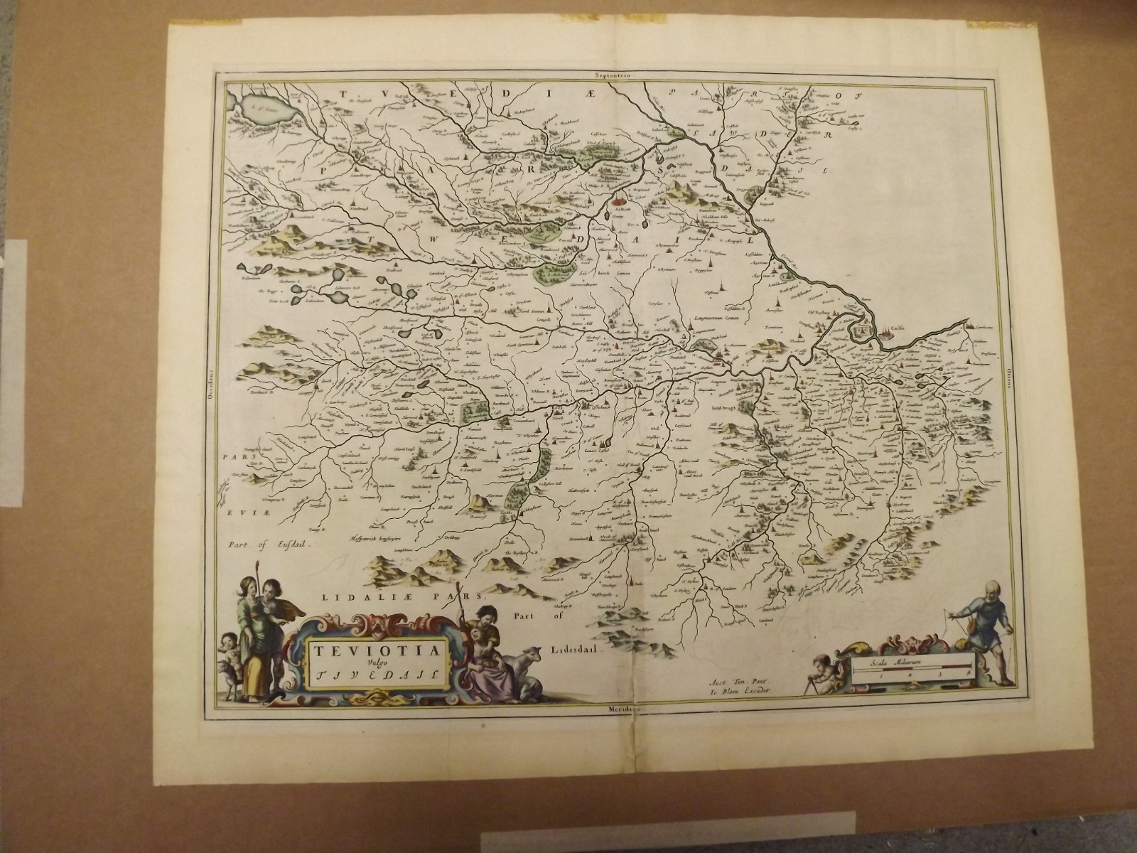 100% ORIGINAL LARGE TEVIOTIA SELKIRK MAP BY J BLAEU/PONT C1646 HAND COLOURED