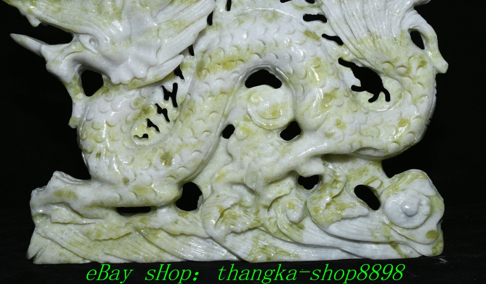 11″ China Lantian Green Jade Feng Shui 12 Zodiac Year Animal Dragon Loong Statue