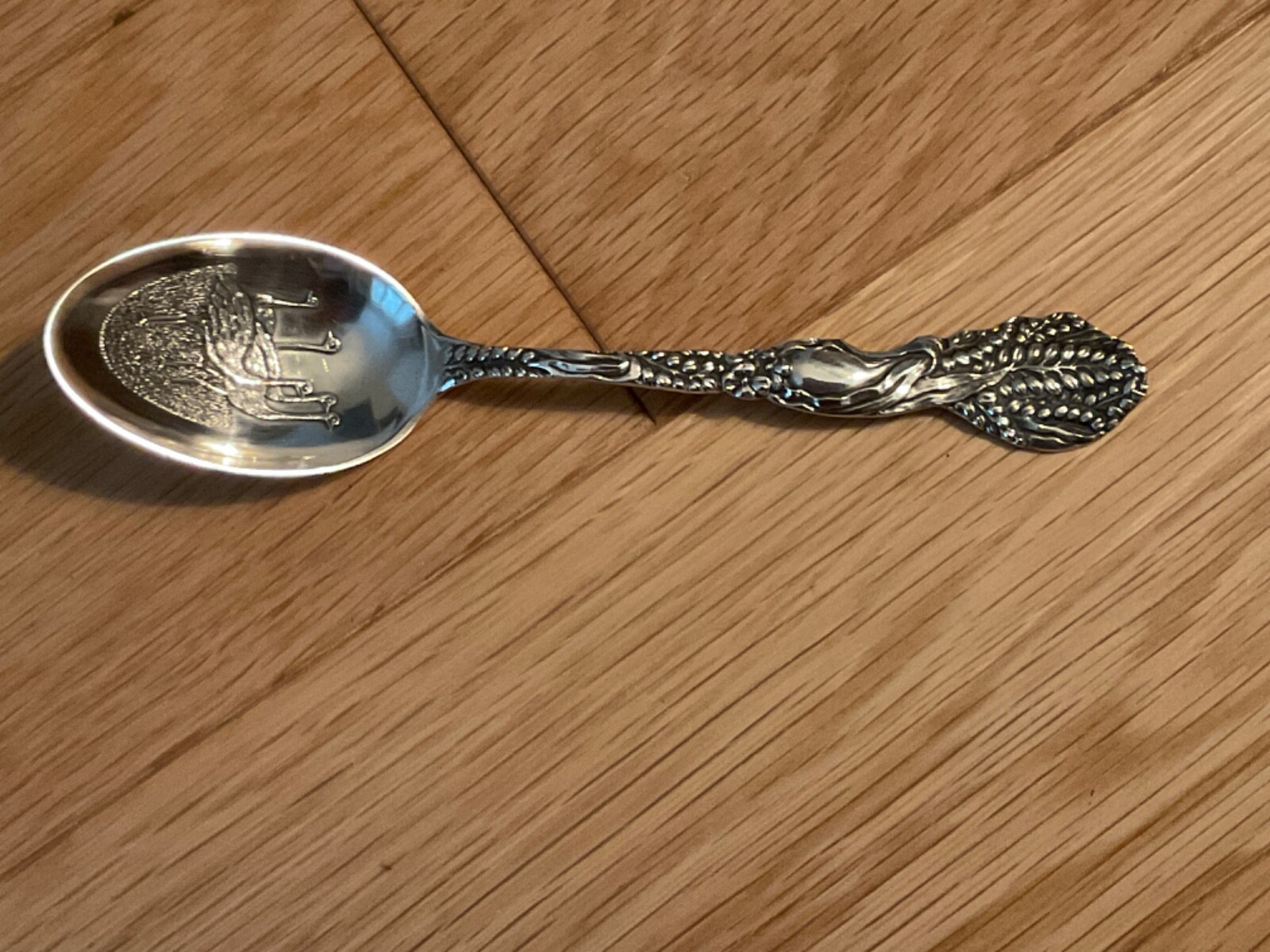Fessenden sterling spoon, florals and flamingoes