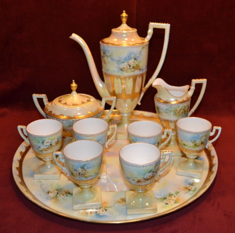 Limoges France Tea Set T&V Tresseman & Vogt Iridescent Porcelain Antique c.1900