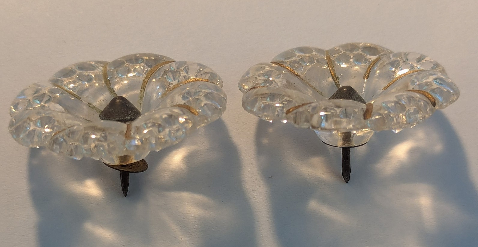 Pair of 2 Antique Glass Tie back Pushpins 1 1/2 Inches Wide
