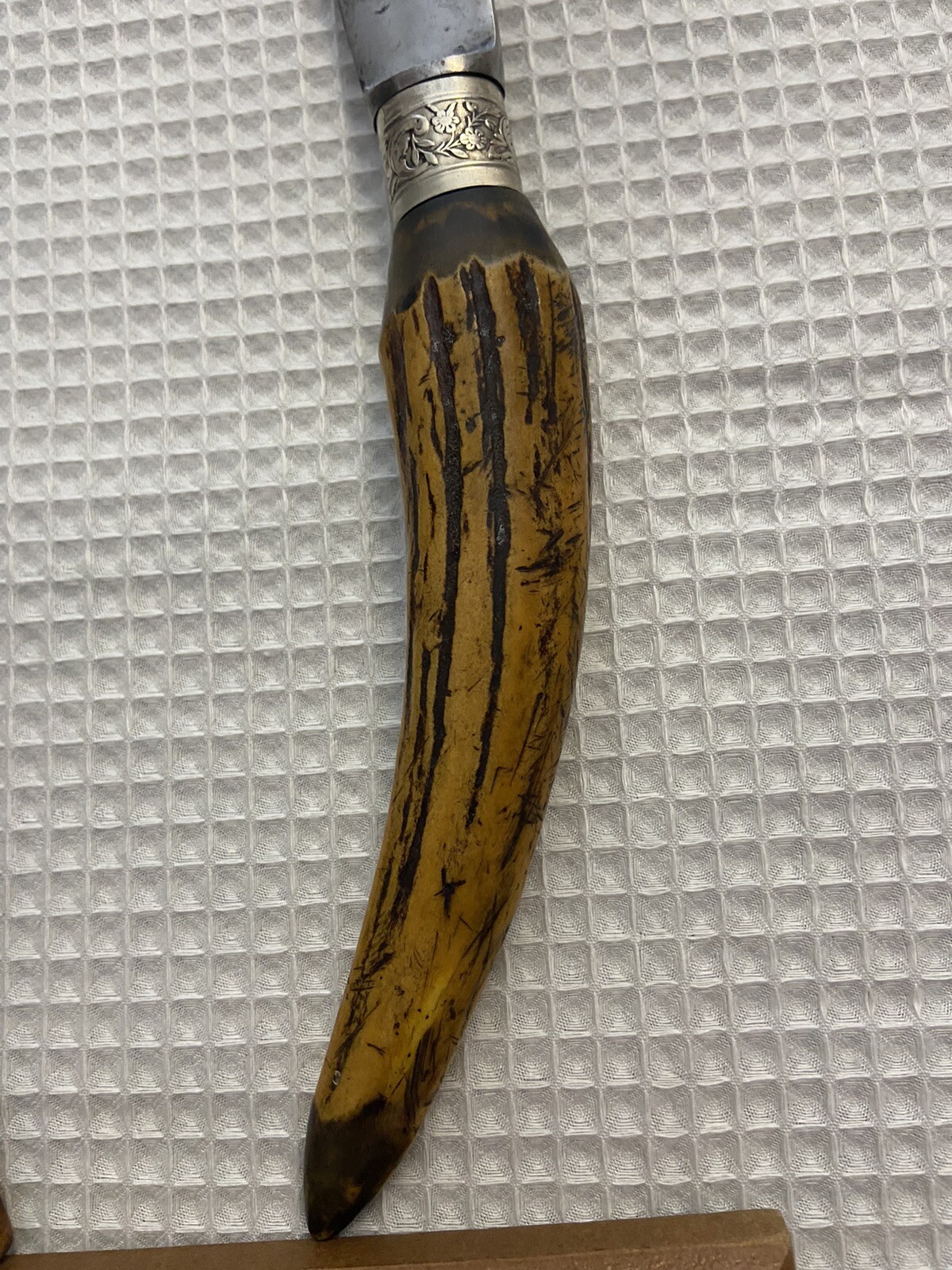Antique Wm A Rogers Carving Set Knife Sharpener Stag Horn Sterling Silver Joints