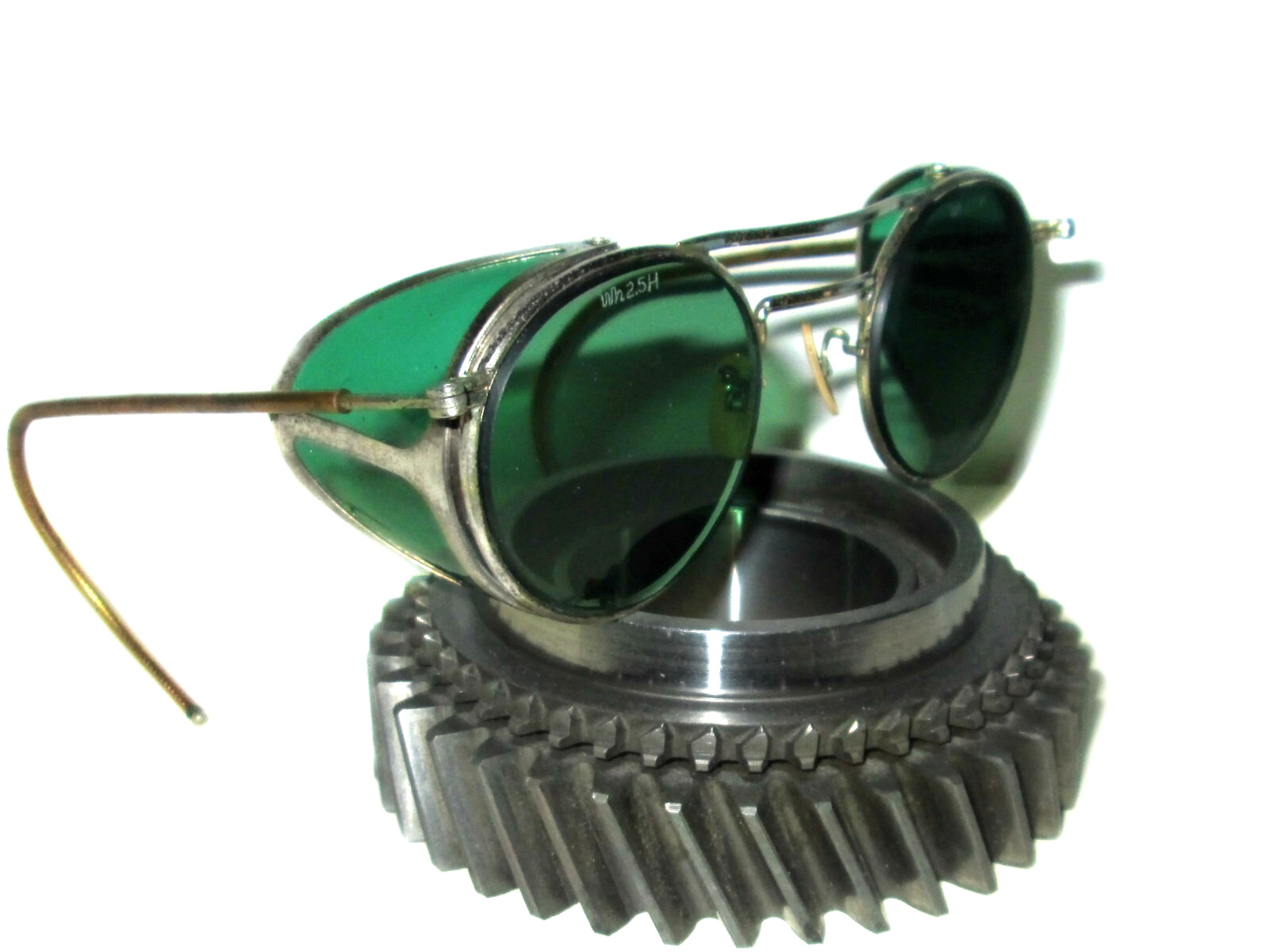 Antique Willson Green Goggles Sunglasses Vtg Steampunk Old Safety Glasses Specs