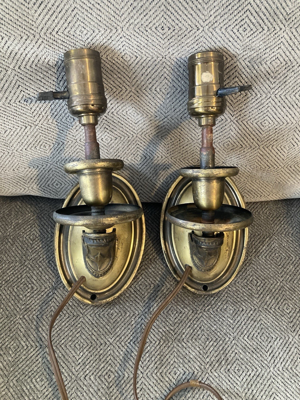 Vintage Weber Brass Wall Sconce Key Socket Early Antique Light Fixture Set Of 2
