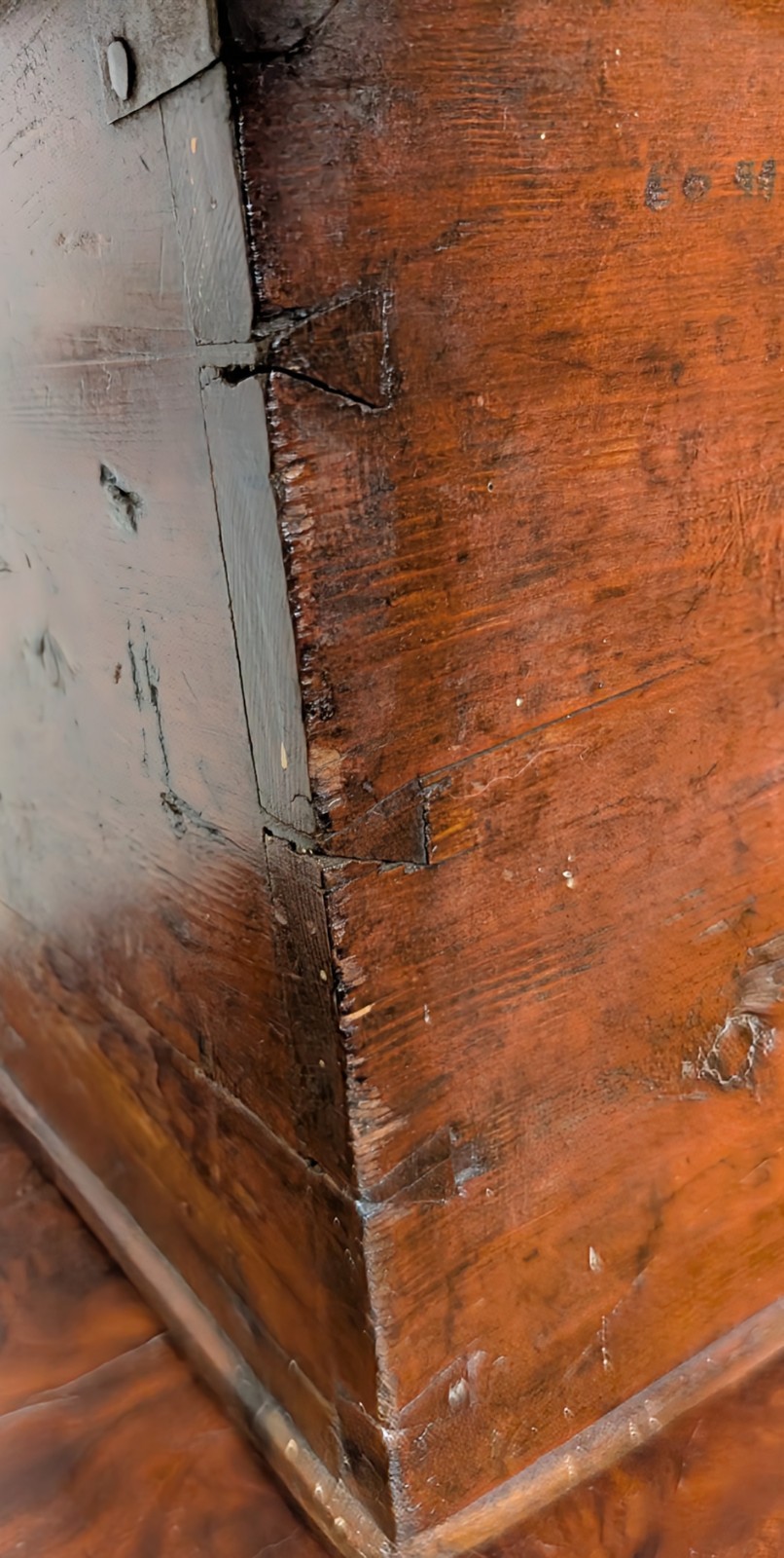 Antique 18th Century Dovetailed Document Chest Box ~ Hand Forged Strap Hinges