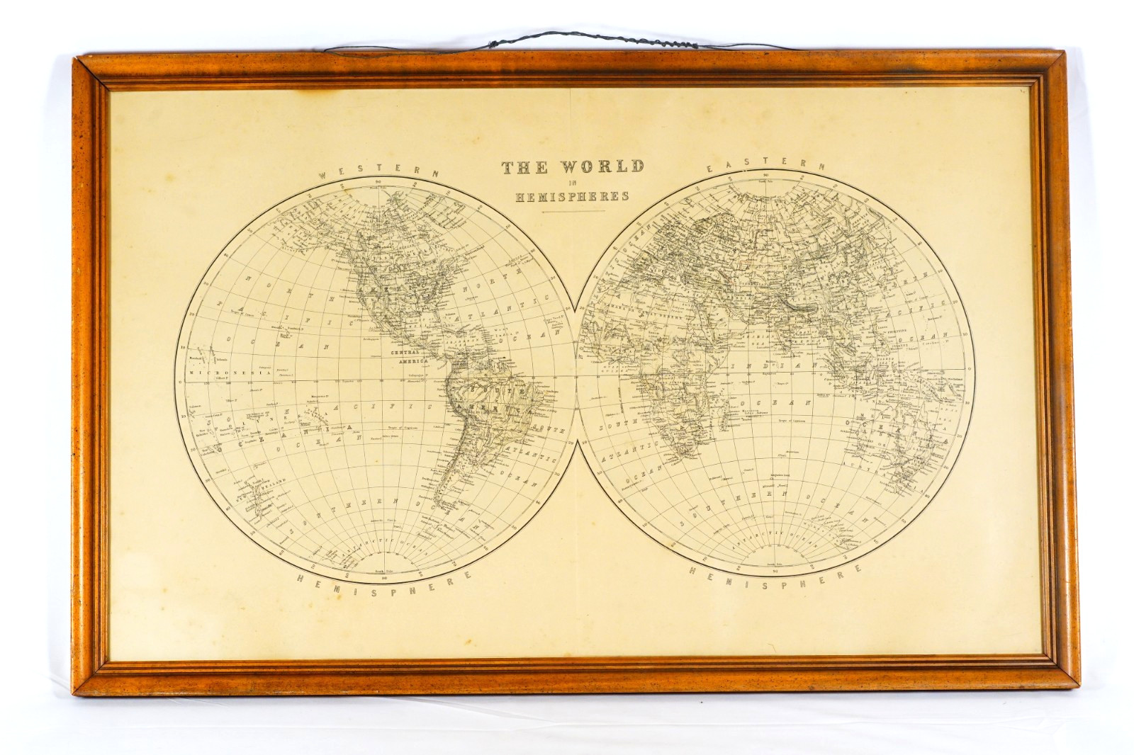 c1887 Map The World In Hemispheres Herman Kashins Framed 28×18