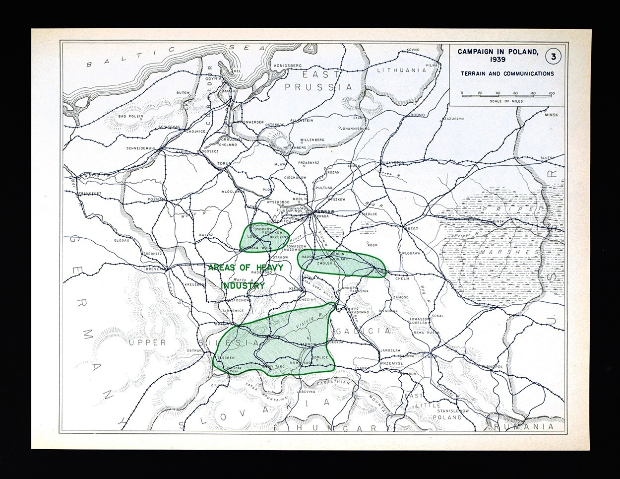 WWII Map 3 Poland Campaign 1939 War Industry Railroad Warsaw Germany Silesia WW2