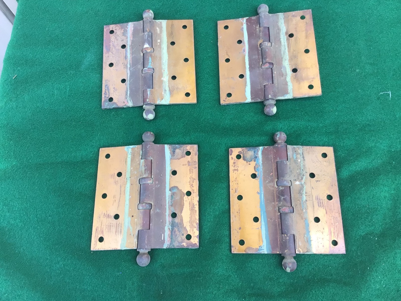 Vtg Antique Solid Brass Large 5” Ball Tip Russwin 8-28-23 Door Hinges Set of 4
