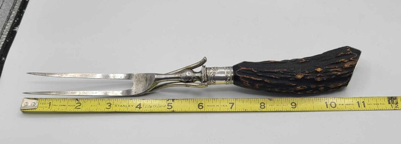 Antique Lamson & Goodnow Sterling Silver & Stag Horn Handle 3 piece Set Monogram
