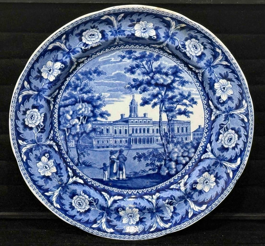 American Historical Staffordshire Plate, CITY HALL NEW YORK, Ridgway, c. 1825