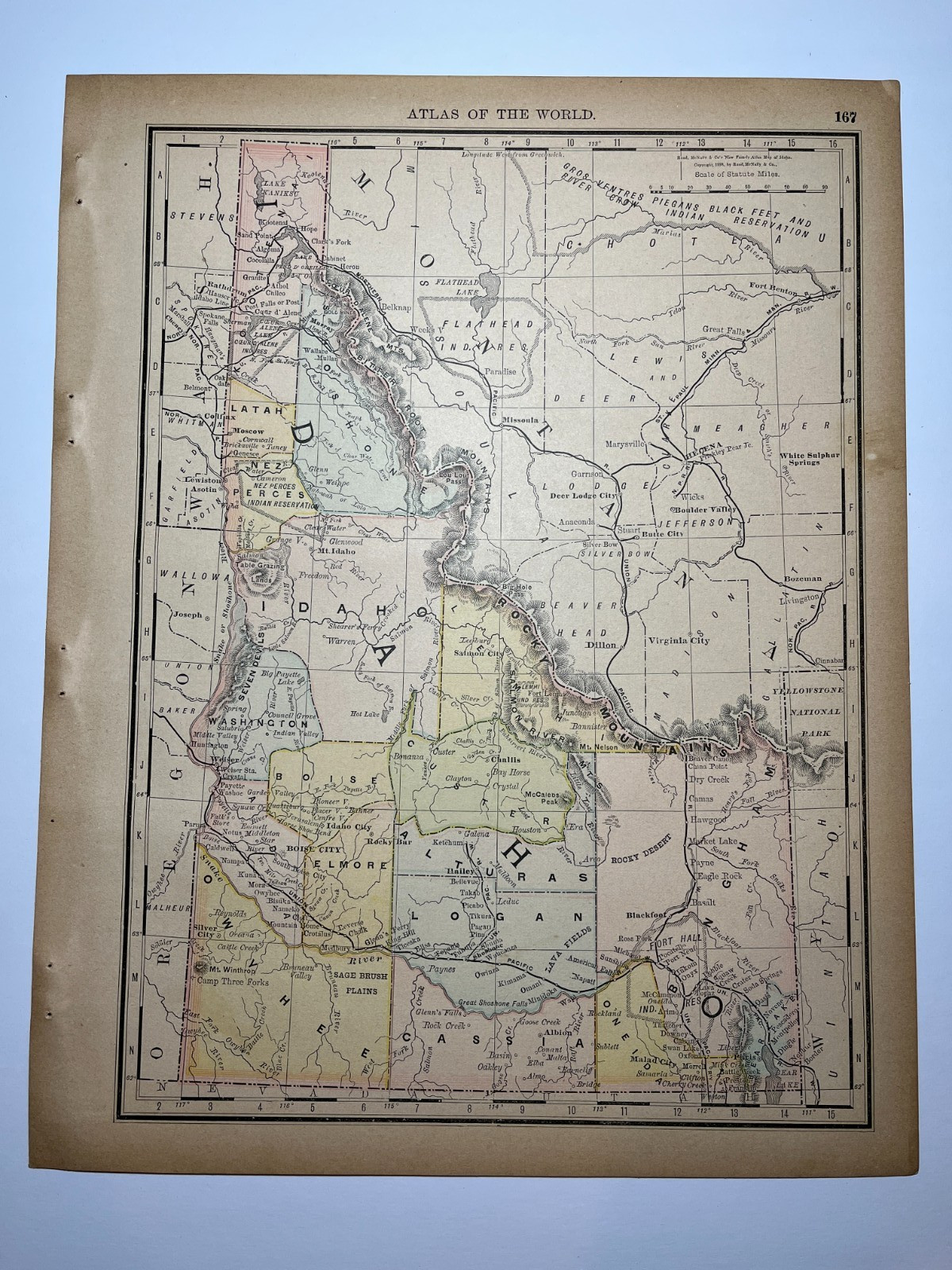 1890 IDAHO State Map Fm 1890 Rand-McNally Atlas SEE DESCRIP
