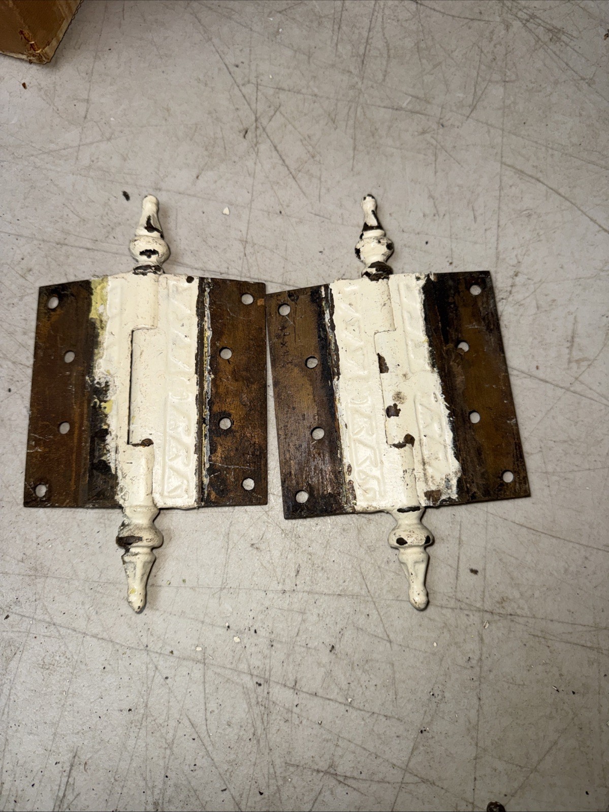 Pair Antique Eastlake Cast Iron Hinges 4 1/2” x 4 1/2”Victorian. Original