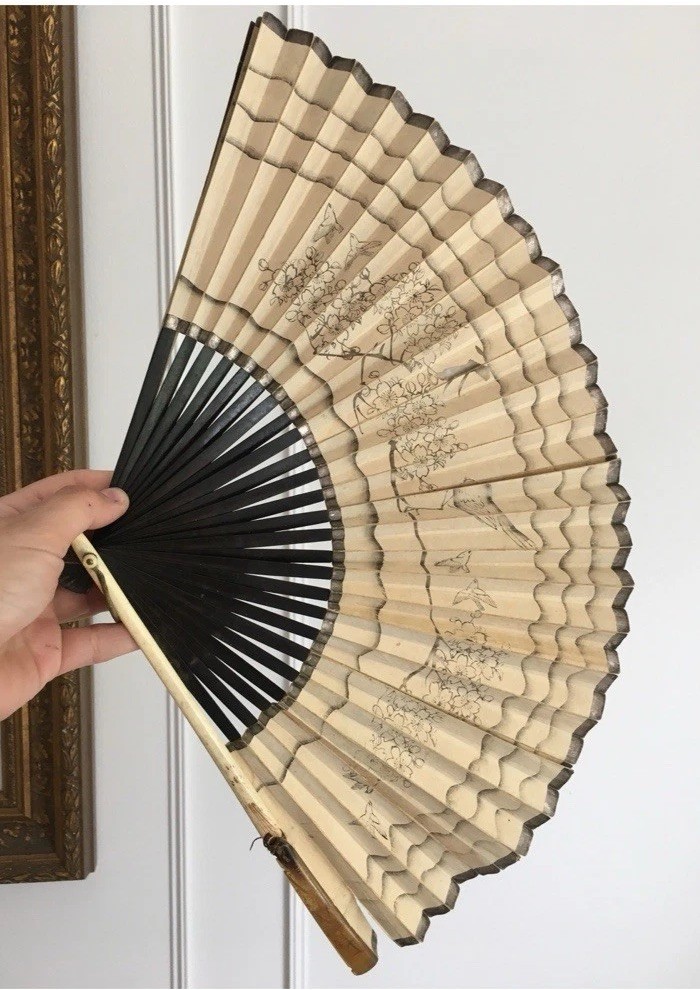 Antique japanese Paper And Bone Hand Folding Fan
