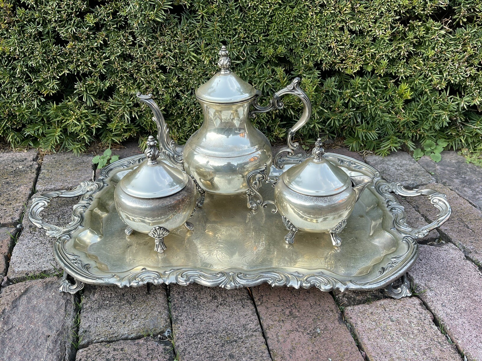 Vintage Victorian Style ROGERS SILVER CO 1883 Silver Plated TEA SET & TRAY