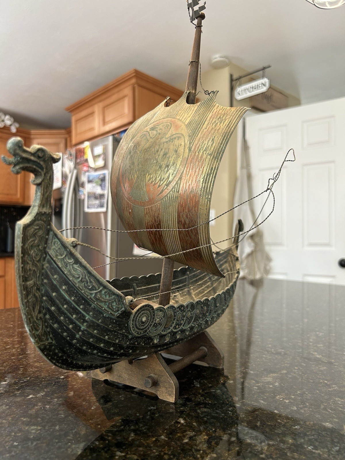 Vintage Edward Aagaard solid bronze ship. Comes with original stand!
