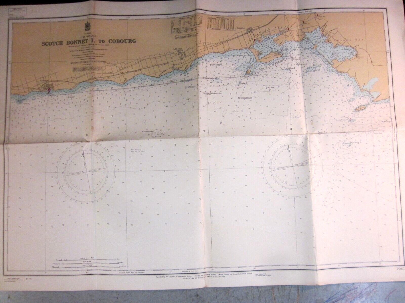 Vintage Nautical Chart Canada Lake Ontario Scotch Bonnet to Cobourg 1949