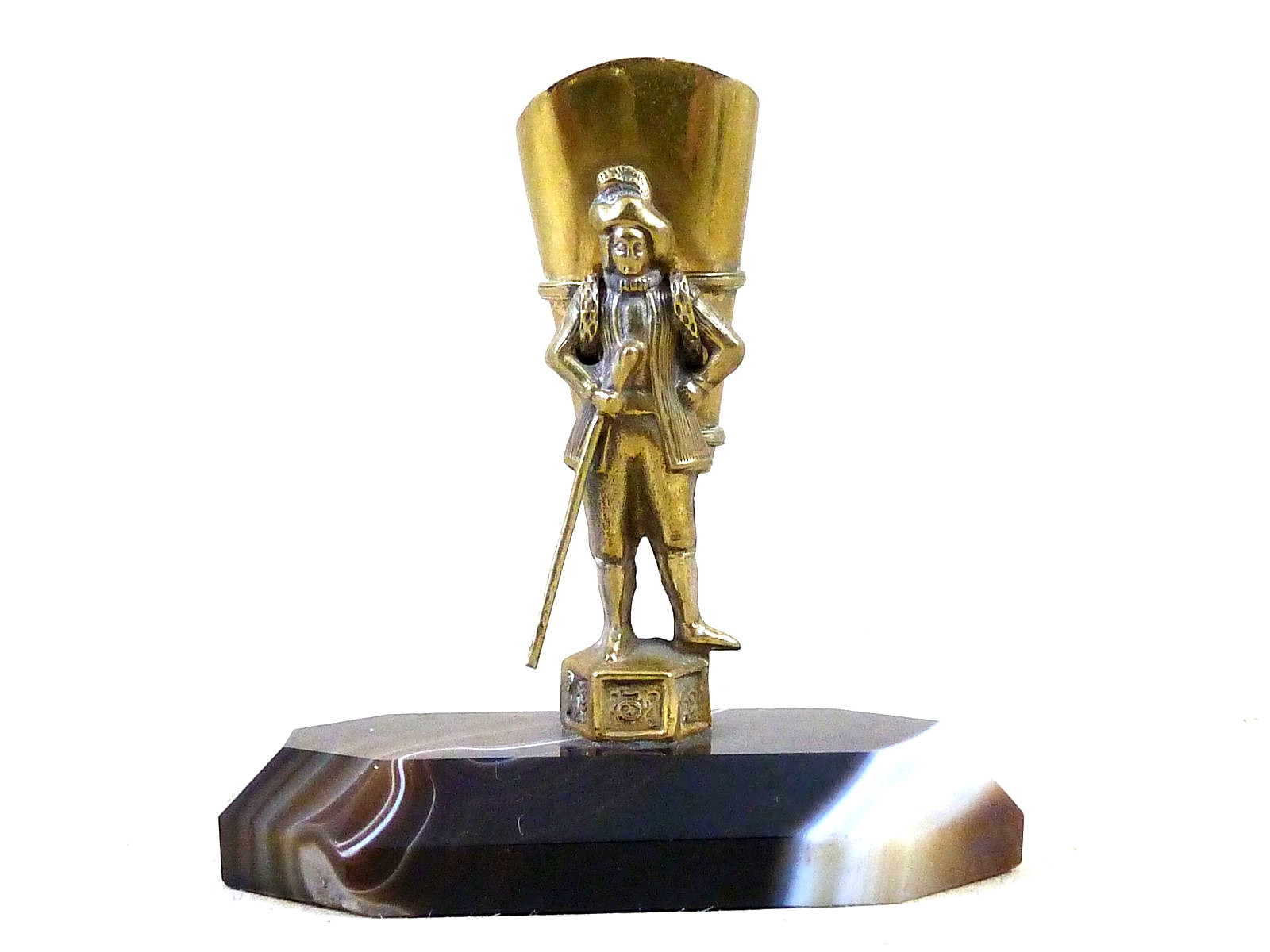 Gilt Brass Agate French Grape Harvest Hod Toothpick Holder Figural Antique