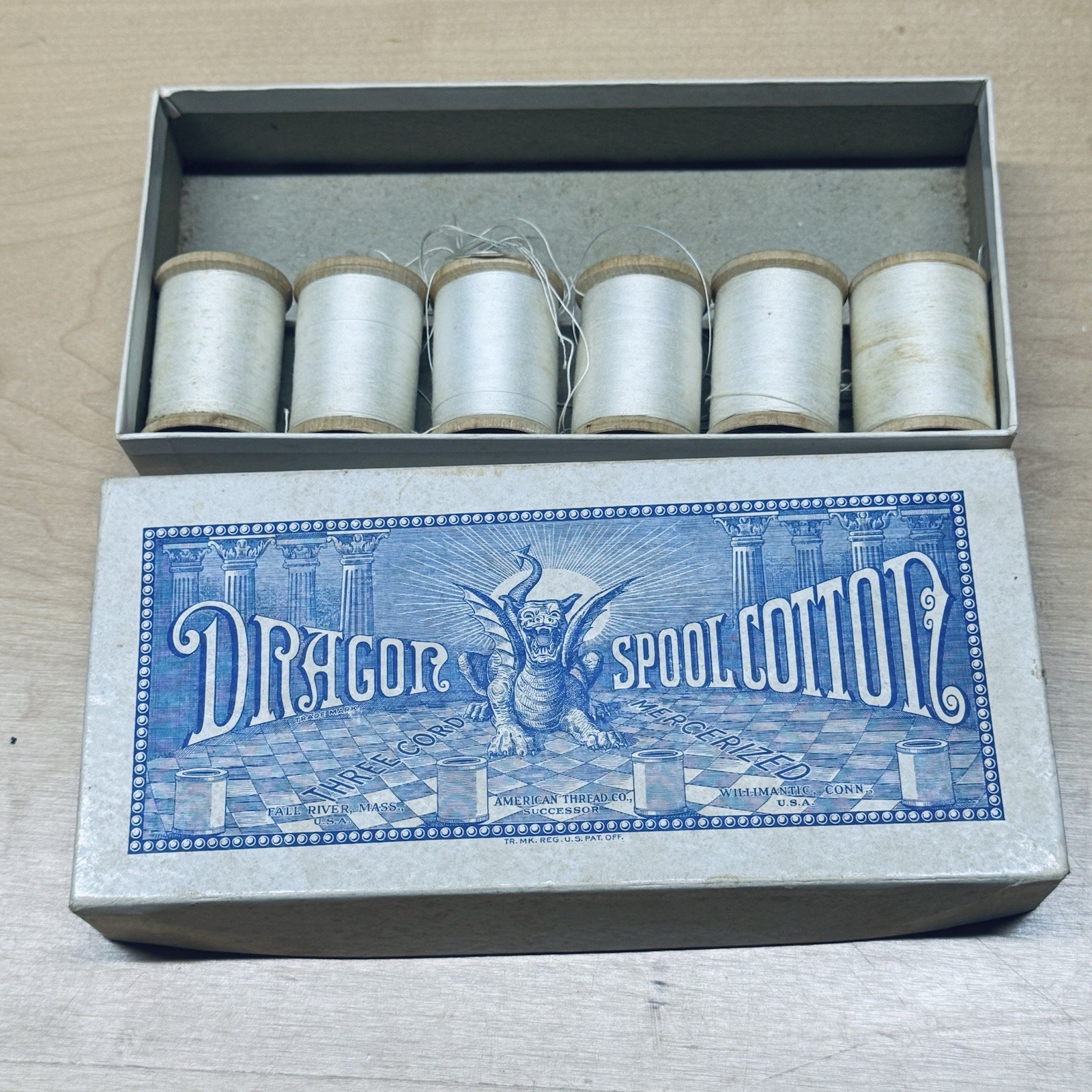 Vintage Dragon Spool Cotton Thread 6 Wood Spools Of Thread – READ – See Photos