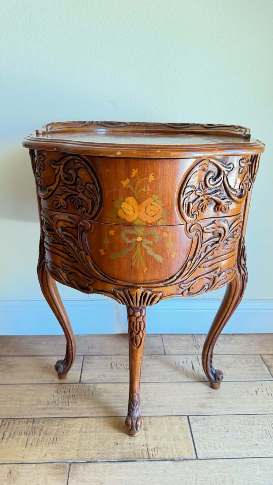 1 FRENCH LOUIS XV STYLE MARQUETRY INLAID NIGHTSTAND