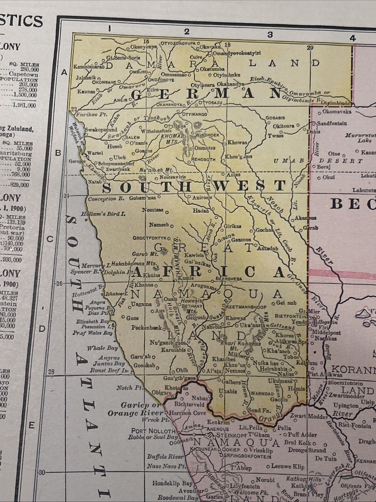 Antique 1908 Map Of South Africa 14”x11”