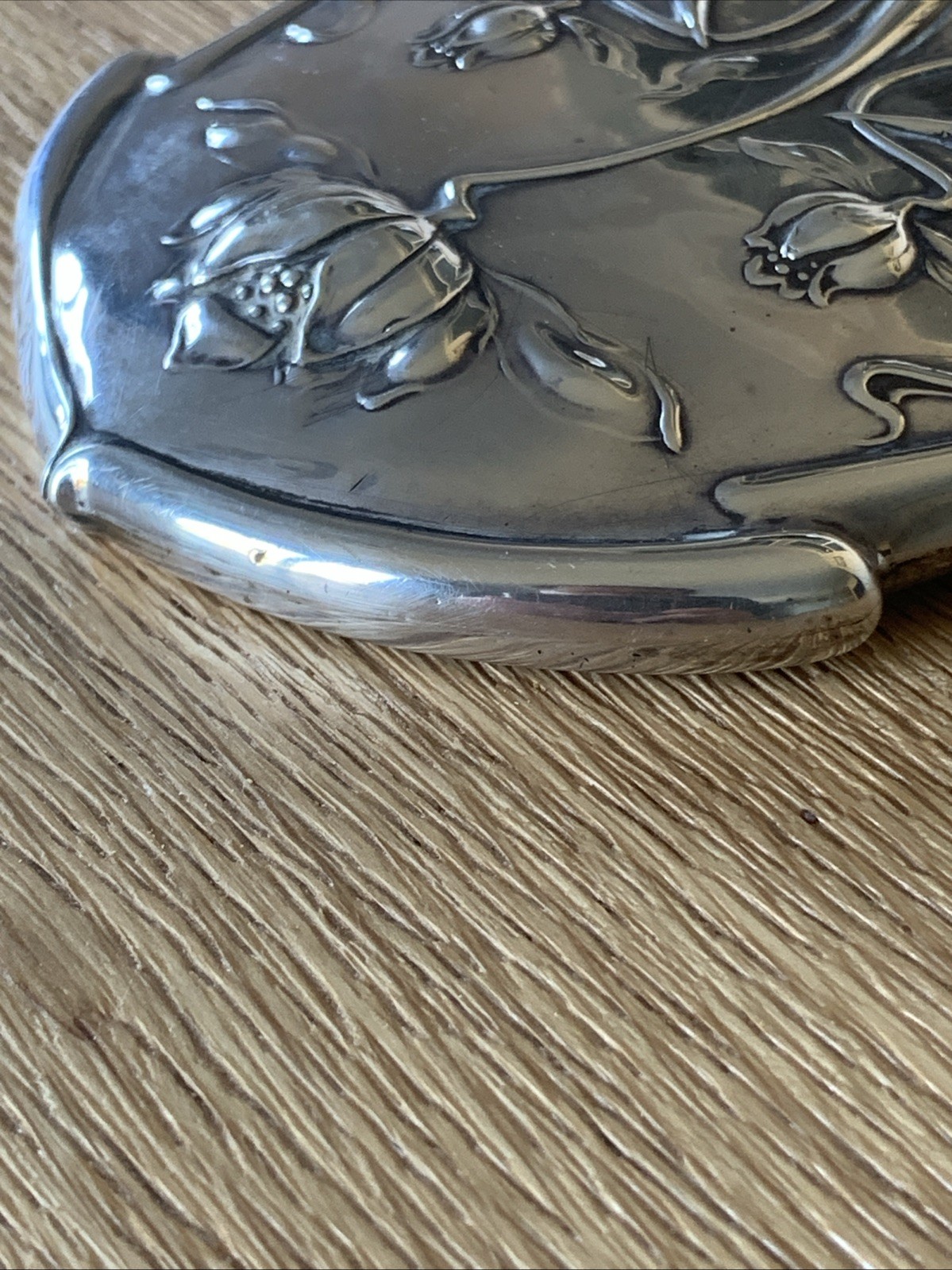 ART NOUVEAU SILVER HAND MIRROR-CHESTER 1904-WILLIAM NEALE-KINGFISHER/WATER LILY