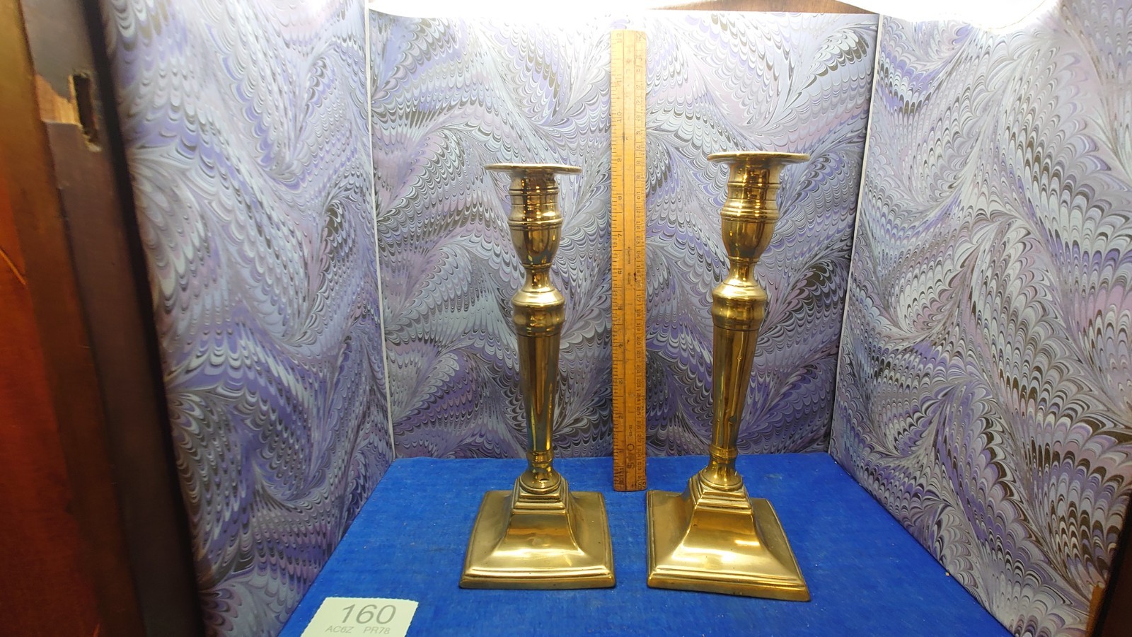 Pair Antique Georgian BRASS CANDLESTICKS 8.5″ tall inc original push ups :160
